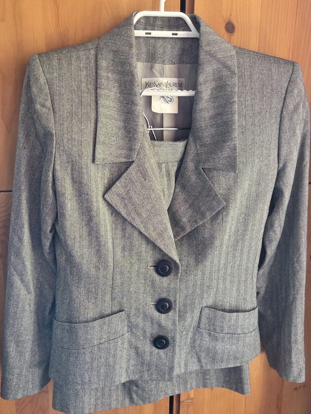 Vintage Yves Saint Laurent Women's Grey Silk Skirt Suit Size 6